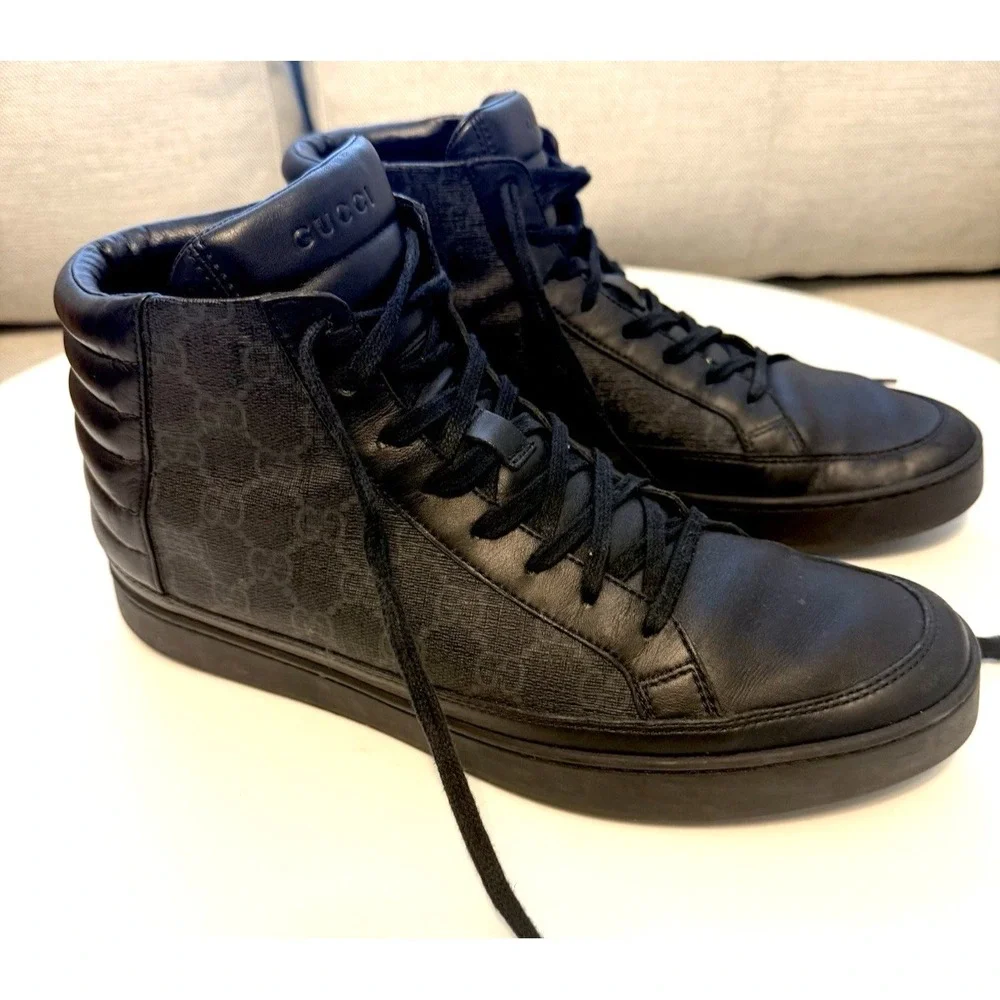 Gucci Black GG Supreme Canvas  Mens High Top Sneakers, Size US 10